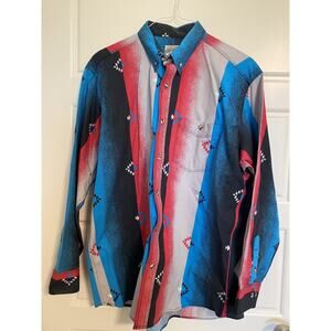 VTG Express Riders Shirt Mens XL Western Aztec Rodeo Black Stripe White